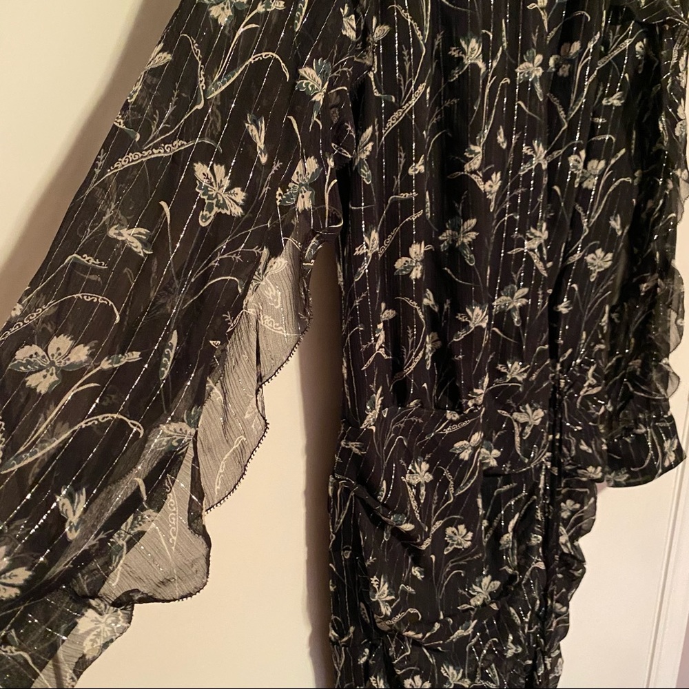 Veronica Beard Fitzgerald Black Metallic Ruched Floral Silk Mini Dress - Picture 8 of 14